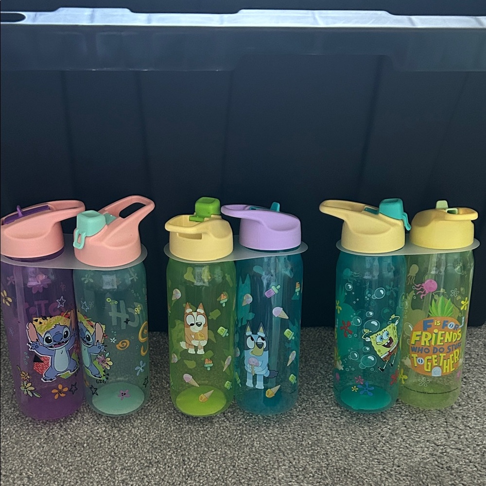 🌈 NEW Kids Character Water Bottles – Bluey, Stitch & SpongeBob Sets! 🌈